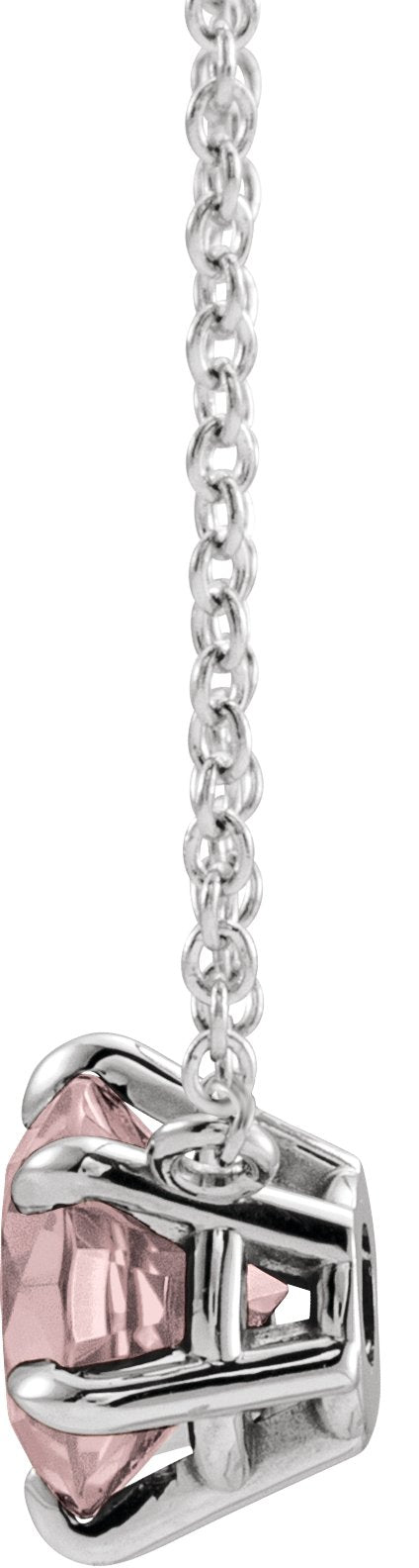 Platinum Round Natural Pink Morganite Solitaire Necklace - view 4