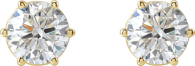 14K Gold Natural Diamond Round 6-Prong Stud Earrings - Yellow Gold - view 4