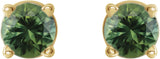 14K Gold Natural Green Sapphire Round 4-Prong Lightweight Stud Earrings - Yellow Gold - view 6