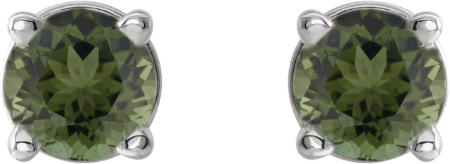 14K Gold Natural Green Tourmaline Round 4-Prong Lightweight Stud Earrings - White Gold - view 6