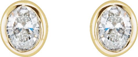 14K Gold Natural Diamond Oval Bezel-Set Stud Earrings - Yellow Gold - view 4