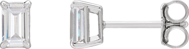 14K Gold Emerald Lab-Grown Diamond Stud Earrings - White Gold