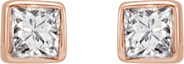 14K Gold Natural Diamond Square Bezel-Set Stud Earrings - Rose Gold - view 4