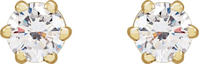 14K Gold Natural Diamond Round 6-Prong Stud Earrings - Yellow Gold - view 4