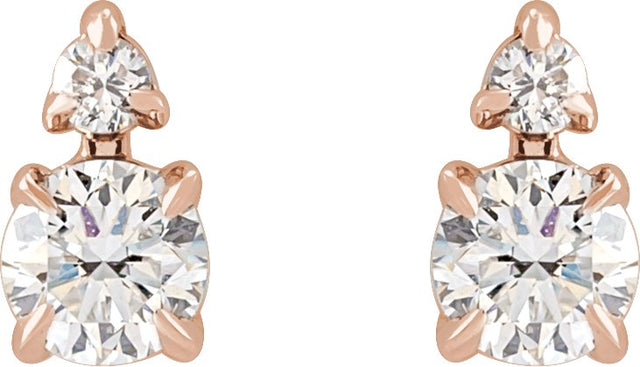 14K Gold Round Lab-Grown Diamond Earrings – 3.5-4.5mm Stones - Rose Gold - view 2