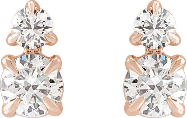 14K Gold Round Lab-Grown Diamond Earrings – 3.5-4.5mm Stones - Rose Gold - view 2