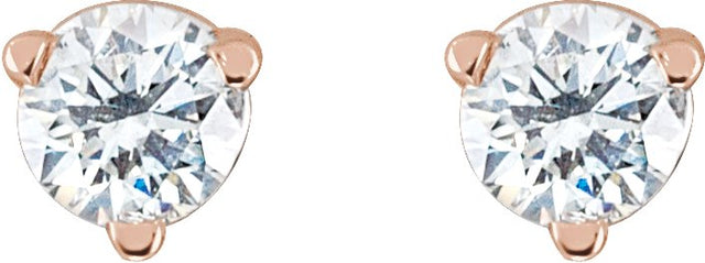 14K Gold Natural Diamond Round 3-Prong Stud Earrings - Rose Gold - view 4