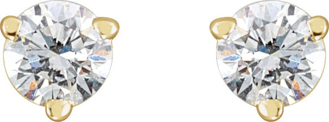 14K Gold Natural Diamond Round 3-Prong Stud Earrings - Yellow Gold - view 4