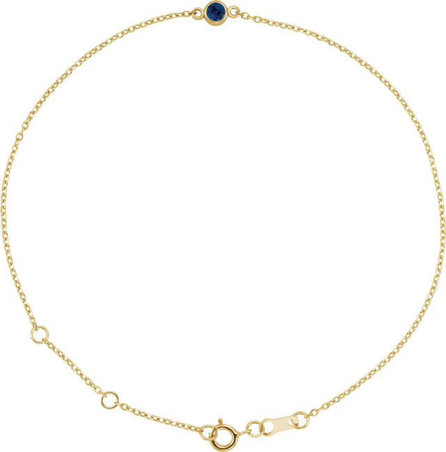 14K Gold Round Lab-Grown Blue Sapphire Bezel-Set Link Bracelet - Yellow Gold - view 14