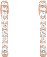 14K Gold Round Lab-Grown Diamond Inside-Outside Hoop Earrings – 1.5-3mm Stones - Rose Gold - view 7
