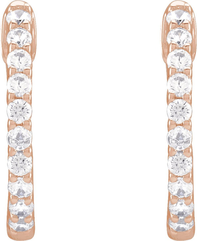14K Gold Round Lab-Grown Diamond Inside-Outside Hoop Earrings – 1.5-3mm Stones - Rose Gold - view 7