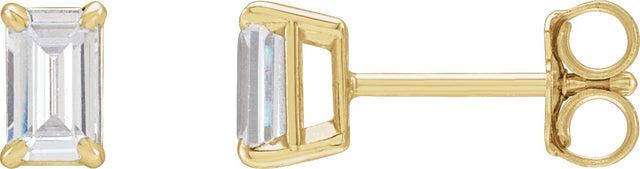 14K Gold Emerald Lab-Grown Diamond Stud Earrings - Yellow Gold