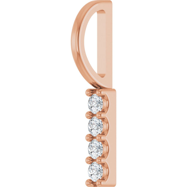 14K Gold Round Natural Diamond Vertical Bar Necklace or Pendant - Rose Gold - view 7
