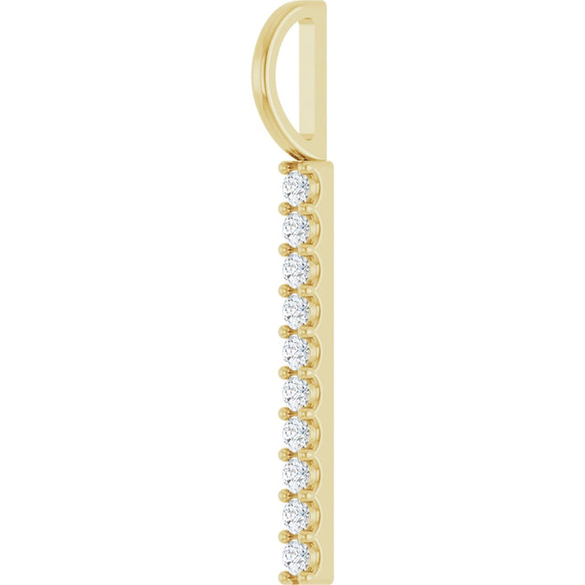 14K Gold Round Natural Diamond Vertical Bar Necklace or Pendant – 1.7mm Stones - Yellow Gold - view 6