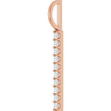 14K Gold Round Natural Diamond Vertical Bar Necklace or Pendant – 1.7mm Stones - Rose Gold - view 8