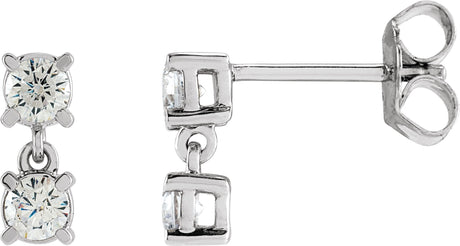 14K Gold Round Lab-Grown Diamond Two-Stone Earrings - White Gold