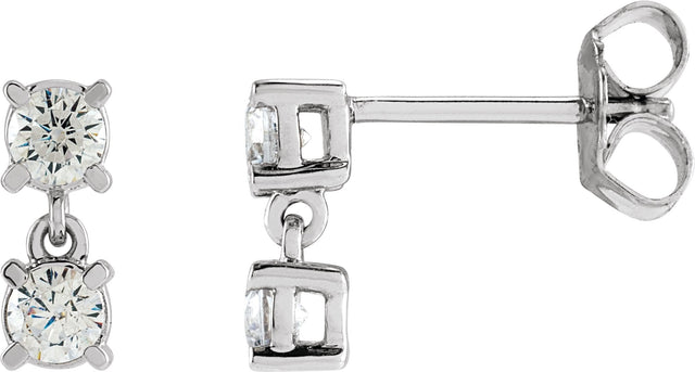 14K Gold Round Lab-Grown Diamond Two-Stone Earrings - White Gold