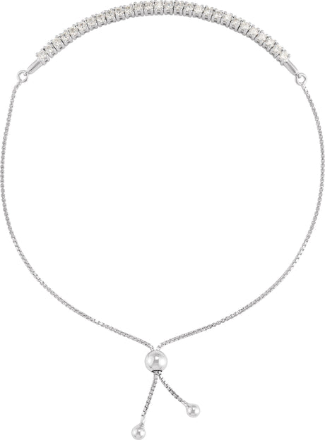 14K Gold Round Lab-Grown Diamond Bolo Bracelet - White Gold