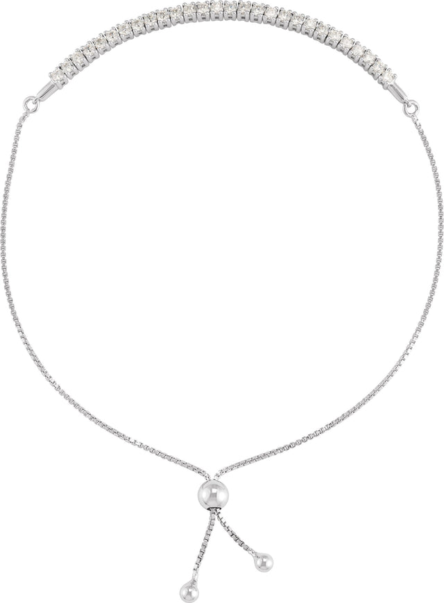 14K Gold Round Lab-Grown Diamond Bolo Bracelet - White Gold