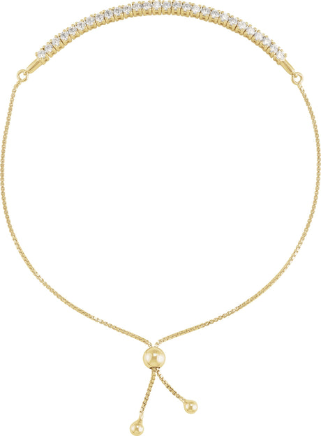 14K Gold Round Lab-Grown Diamond Bolo Bracelet - Yellow Gold