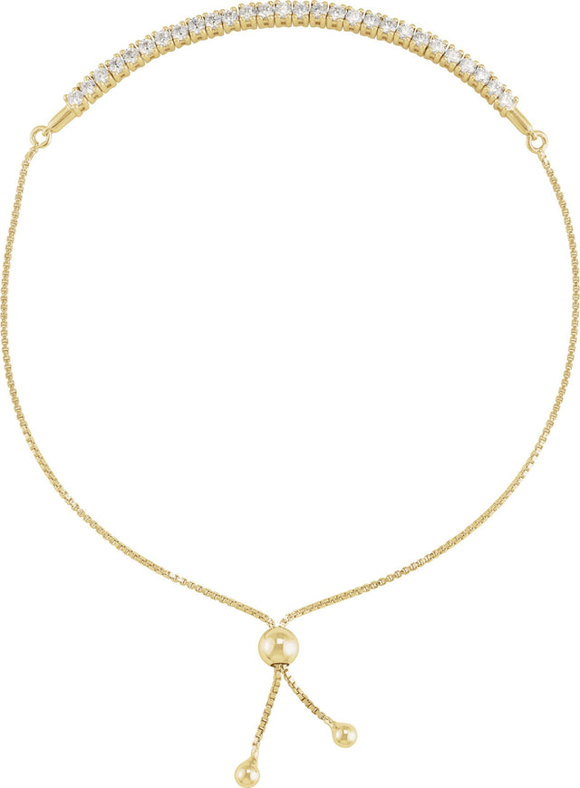 14K Gold Round Lab-Grown Diamond Bolo Bracelet - Yellow Gold