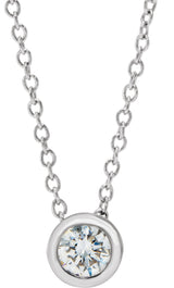 14K Gold Round Lab-Grown Diamond Bezel-Set Solitaire Necklace – 4-6.5mm Stones - White Gold