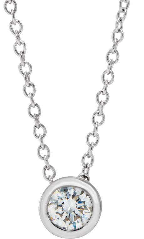 14K Gold Round Lab-Grown Diamond Bezel-Set Solitaire Necklace – 4-6.5mm Stones - White Gold