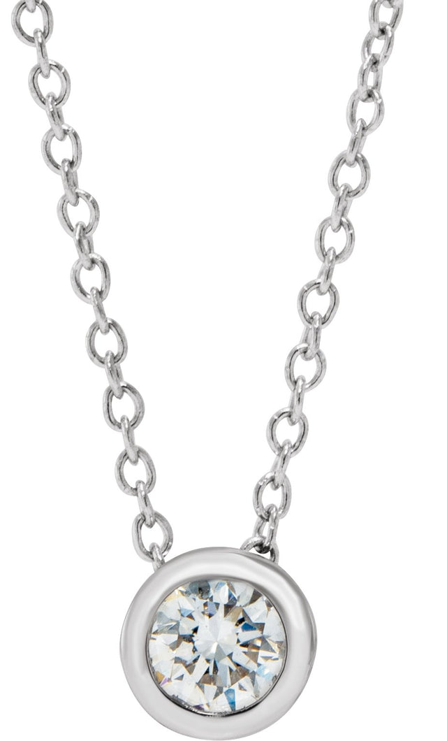 14K Gold Round Lab-Grown Diamond Bezel-Set Solitaire Necklace – 4-6.5mm Stones - White Gold