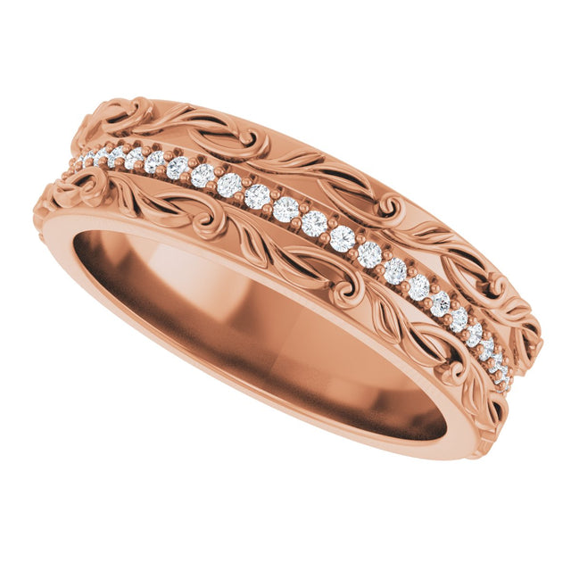 14K Gold Round Lab-Grown Diamond Accented Band - 1/4 CTW - Rose Gold - view 5