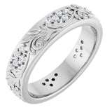 Platinum Round Natural Diamond Accented Floral Band - 1.5mm Stones