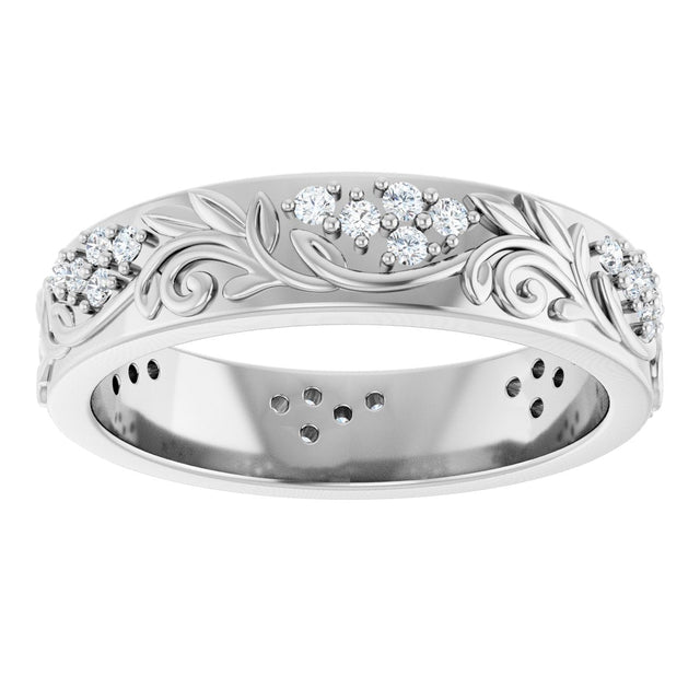 Platinum Round Lab-Grown Diamond Accented Floral Band - 1.5mm Stones - view 3