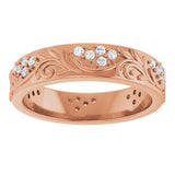 14K Gold Round Lab-Grown Diamond Accented Floral Band - 1.5mm Stones - Rose Gold - view 3
