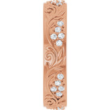 14K Gold Round Lab-Grown Diamond Accented Floral Band - 1.5mm Stones - Rose Gold - view 4