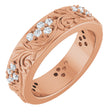 14K Gold Round Lab-Grown Diamond Accented Floral Band - 1.5mm Stones - Rose Gold