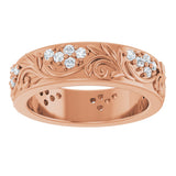 14K Gold Round Lab-Grown Diamond Accented Floral Band - 1.5mm Stones - Rose Gold - view 3