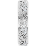 Platinum Round Lab-Grown Diamond Accented Floral Band - 1.5mm Stones - view 4