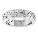 14K Gold Round Lab-Grown Diamond Accented Floral Band - 1.5mm Stones - White Gold - view 3