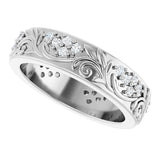 14K Gold Round Lab-Grown Diamond Accented Floral Band - 1.5mm Stones - White Gold - view 5