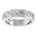 14K Gold Round Lab-Grown Diamond Accented Floral Band - 1.5mm Stones - White Gold - view 3