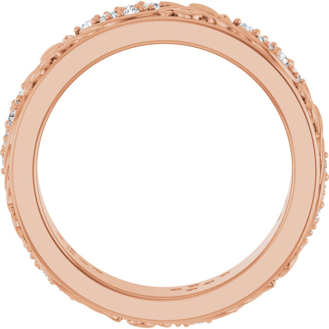 14K Gold Round Lab-Grown Diamond Accented Floral Band - 1.5mm Stones - Rose Gold - view 2