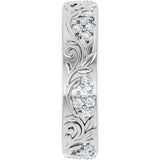 Platinum Round Lab-Grown Diamond Accented Floral Band - 1.5mm Stones - view 4