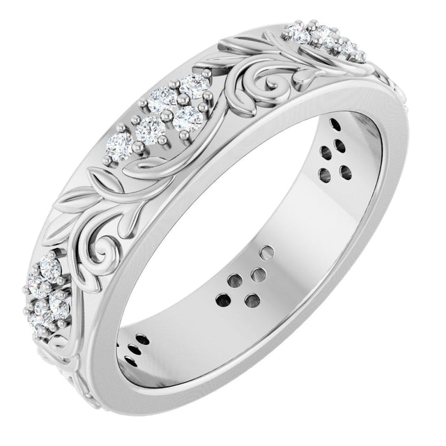 Platinum Round Natural Diamond Accented Floral Band - 1.5mm Stones