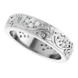 14K Gold Round Lab-Grown Diamond Accented Floral Band - 1.5mm Stones - White Gold - view 5