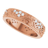 14K Gold Round Lab-Grown Diamond Accented Floral Band - 1.5mm Stones - Rose Gold - view 5