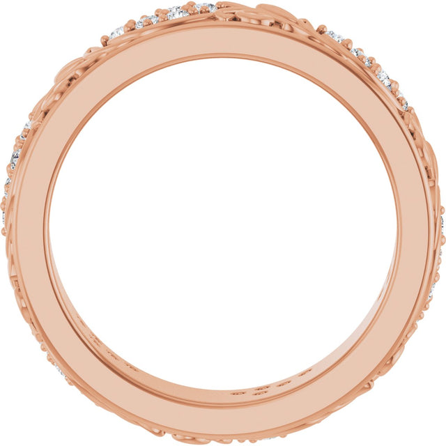 14K Gold Round Lab-Grown Diamond Accented Floral Band - 1.5mm Stones - Rose Gold - view 2