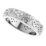14K Gold Round Lab-Grown Diamond Accented Floral Band - 1.5mm Stones - White Gold - view 5