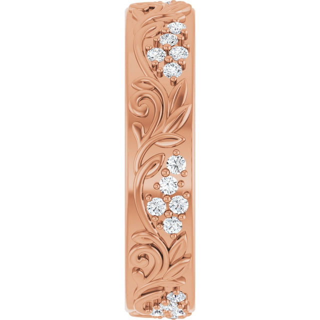 14K Gold Round Lab-Grown Diamond Accented Floral Band - 1.5mm Stones - Rose Gold - view 4