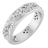 Platinum Round Lab-Grown Diamond Accented Floral Band - 1.5mm Stones