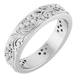 Platinum Round Lab-Grown Diamond Accented Floral Band - 1.5mm Stones
