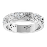 14K Gold Round Lab-Grown Diamond Accented Floral Band - 1.5mm Stones - White Gold - view 3